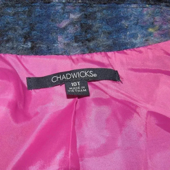 CHADWICKS Blue Purple Wool Blend Blazer Lined Pea Coat Size 10T - Picture 4 of 5